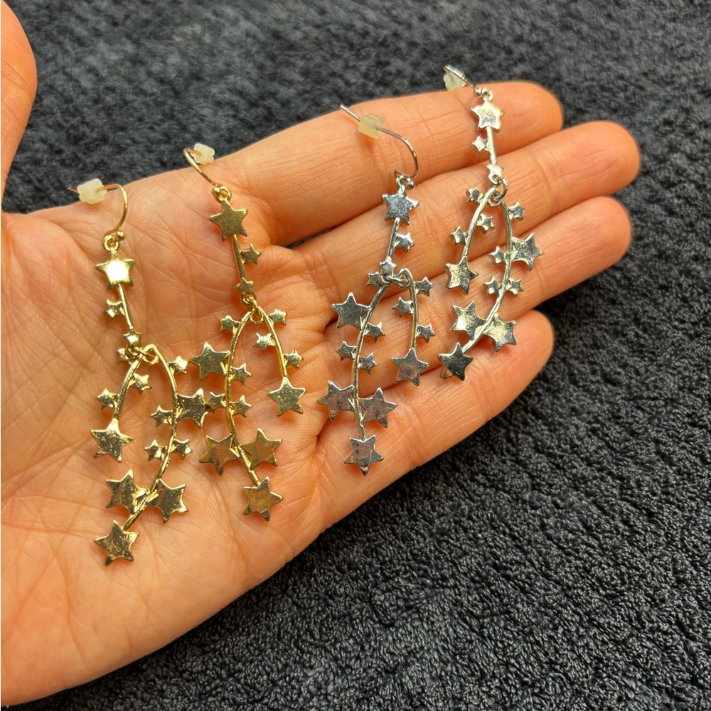 Star Cascade Dangle Earrings - Gold and Silver